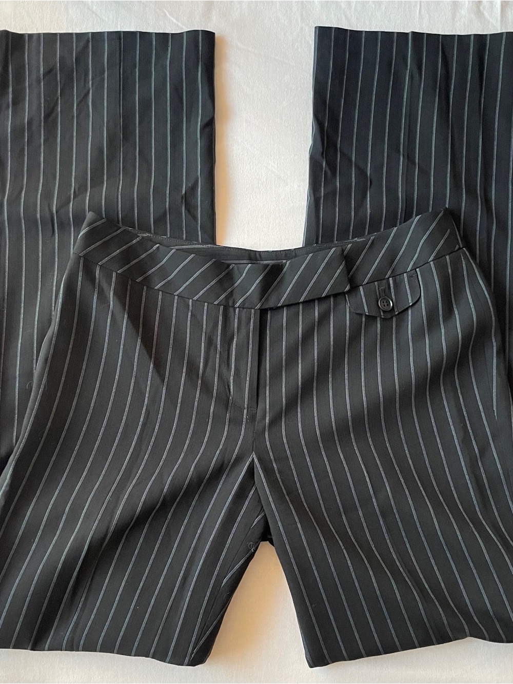 Ann Taylor Loft Trousers Womens 2 Black Pinstripe Low Rise Bootcut Office Y2K